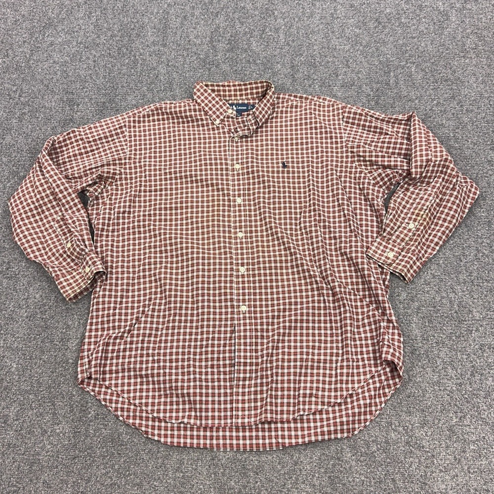 VTG Ralph Lauren Shirt Mens L Red Plaid 100% Cotton Long Sleeve Button Down